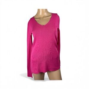 Banana Republic Cotton/Wool V-Neck‎ Sweater Pink Barbie Womens Sz M Lightweight